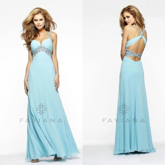 NWT Faviana Light Blue 7118 Formal Gown $410 - Picture 1 of 16